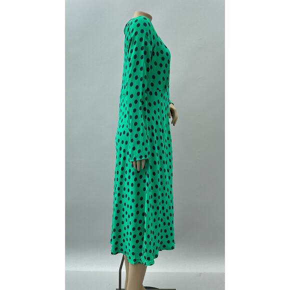 NWT Ghost London Jamie Long Sleeve Midi Dress Green Spot Print Women's Size XL - Picture 7 of 11